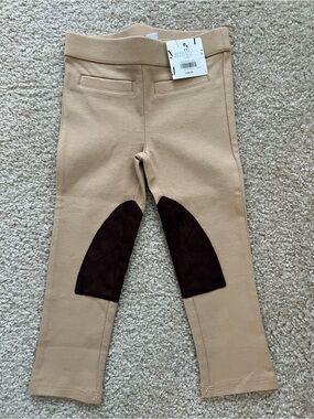 Janie and Jack Tan Ponte Leggings Equestrian with Brown Quilted Knee Patches 2T